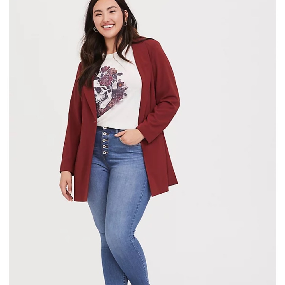 Torrid Red Studio Crepe Longline Blazer Size 2